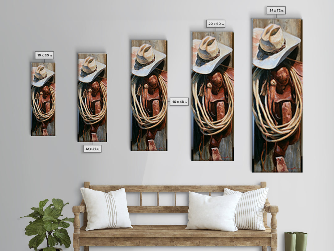 Cowgirl Hat and Reins Still Life Canvas Print, Equestrian Art, Gallery Wall, Living Room Decor, Fine Art, Equestrian, EQU-1x3-95