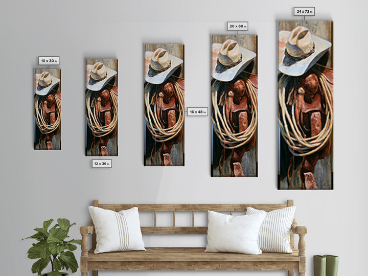 Cowgirl Hat and Reins Still Life Canvas Print, Equestrian Art, Gallery Wall, Living Room Decor, Fine Art, Equestrian, EQU-1x3-95