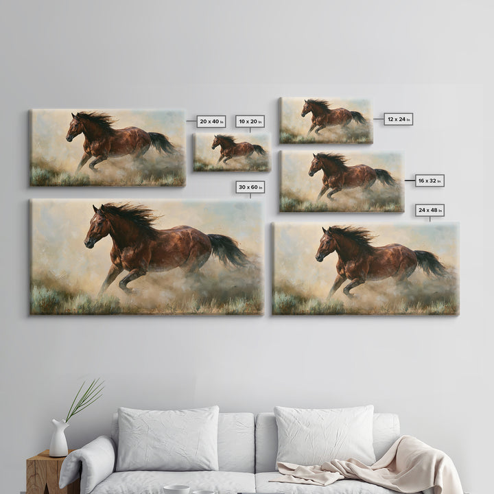 Galloping Horse in Golden Dust and Sunlight Canvas Print, Equestrian Art, Wall Art, Living Room Decor, Oil Painting, Equestrian, EQU-2x1-21