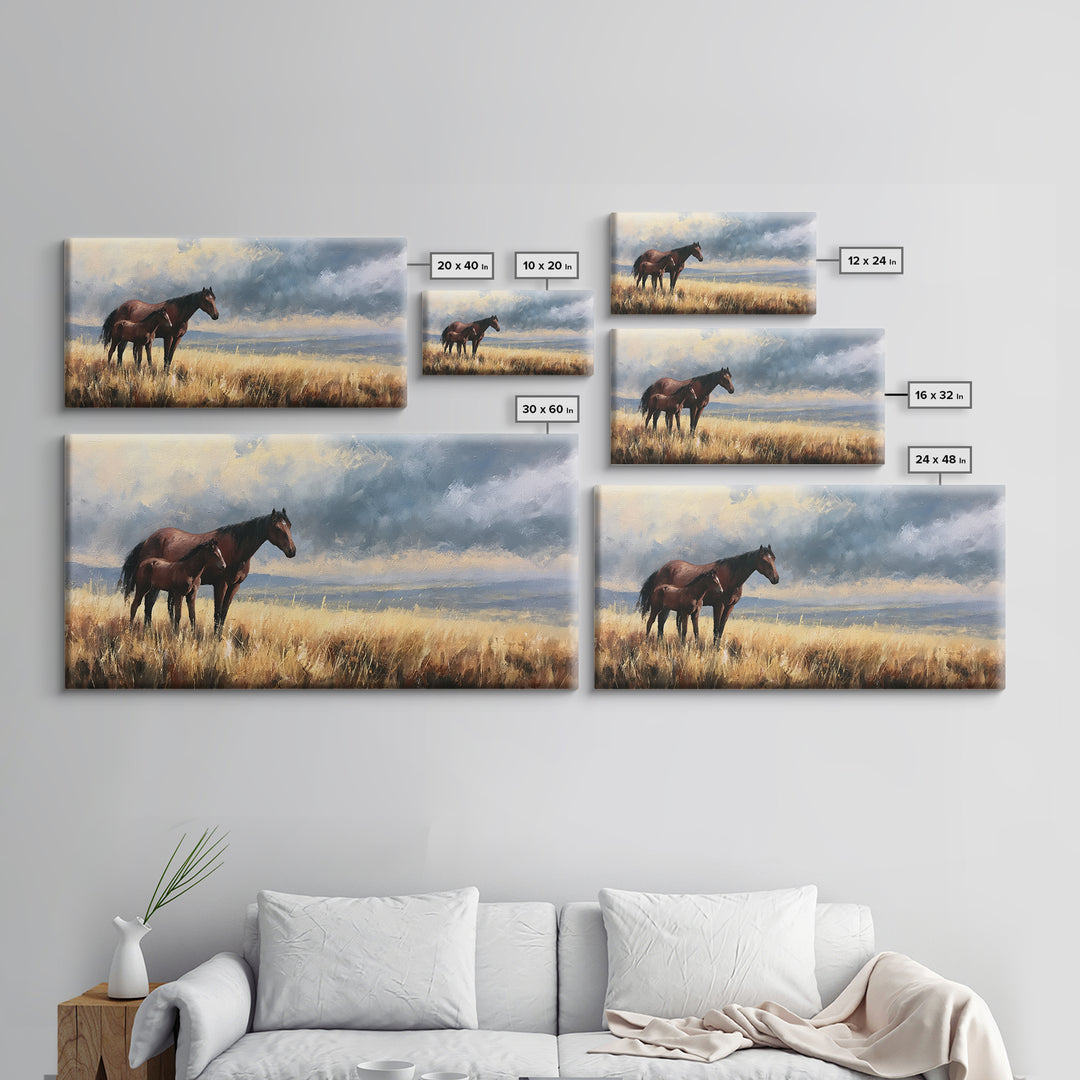 Horse and Foal Canvas Print, Equestrian Art, Contemporary Art, Living Room Decor, Fine Art, Equestrian, Farmhouse Decor, EQU-2x1-32