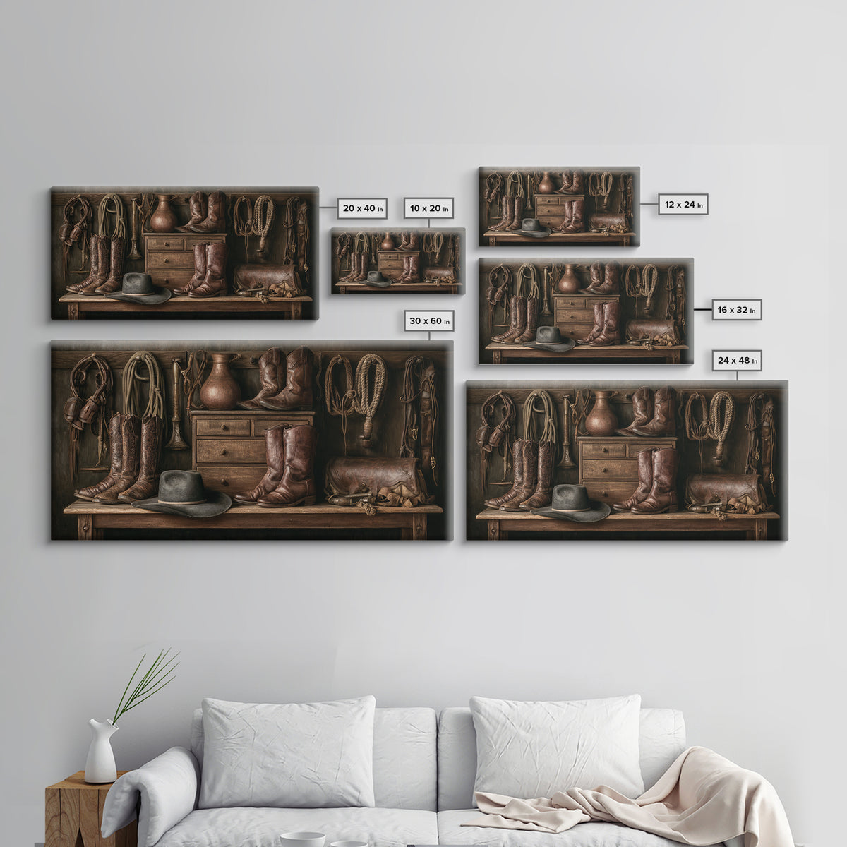 Stable Tools Arranged Like Old Master Still Framed Canvas Print, Equestrian Art, Retro Poster, Living Room Decor, Equestrian, EQU-2x1-67