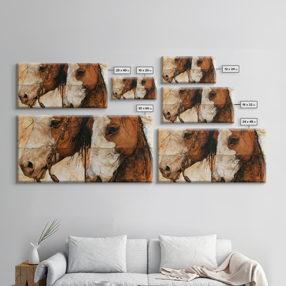 Horse Head Rendered Canvas Print, Equestrian Art, Living Room Decor, Abstract Art, Equestrian, Modern Wall Art, EQU-2x1-74
