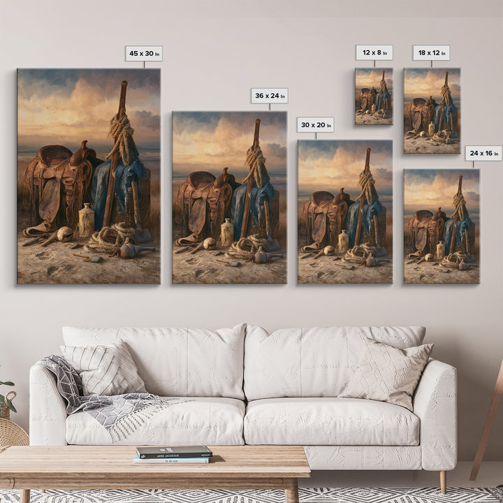 Stable Tools Arranged Like Old Master Still Canvas Print, Equestrian Art, Statement Artwork, Living Room Decor, Equestrian, EQU-2x3-31