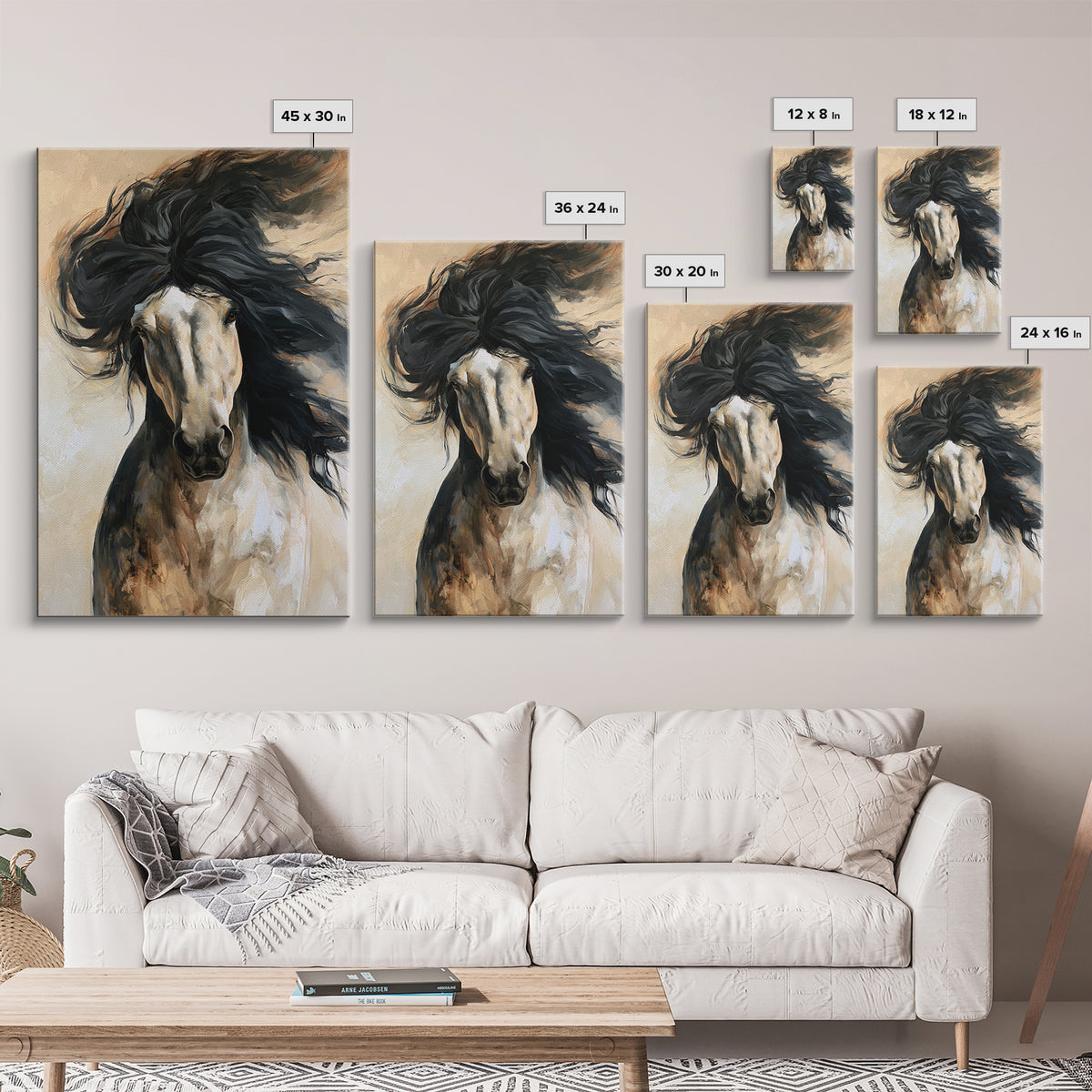 Horse Mane Flowing Like Abstract Waves Framed Canvas Print, Equestrian Art, Room Decor, Living Room Decor, Fine Art, Equestrian, EQU-2x3-51