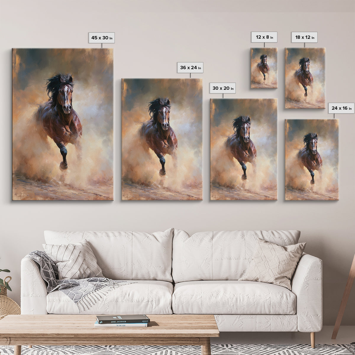 Galloping Horse in Golden Dust and Sunlight Canvas Print, Equestrian Art, Boho Wall Art, Living Room Decor, Oil Painting, EQU-2x3-57