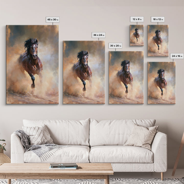 Galloping Horse in Golden Dust and Sunlight Canvas Print, Equestrian Art, Boho Wall Art, Living Room Decor, Oil Painting, EQU-2x3-57