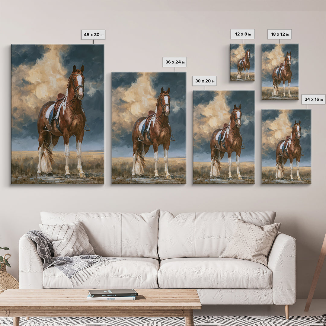 Dressage Horse in Refined Classical Pose Framed Canvas Print, Equestrian Art, Large Wall Art, Living Room Decor, Equestrian, EQU-2x3-90