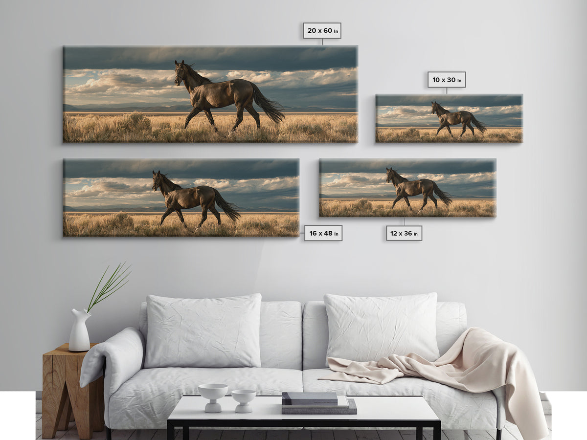 Dressage Horse in Refined Classical Pose Framed Canvas Print, Equestrian Art, Oil Painting, Living Room Decor, Equestrian, EQU-3x1-2