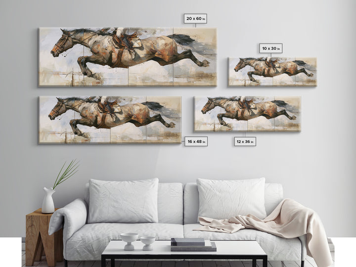 Show Jumping Horse Mid Leap Framed Canvas Print, Equestrian Art, Boho Decor, Living Room Decor, Fine Art, Equestrian, EQU-3x1-23
