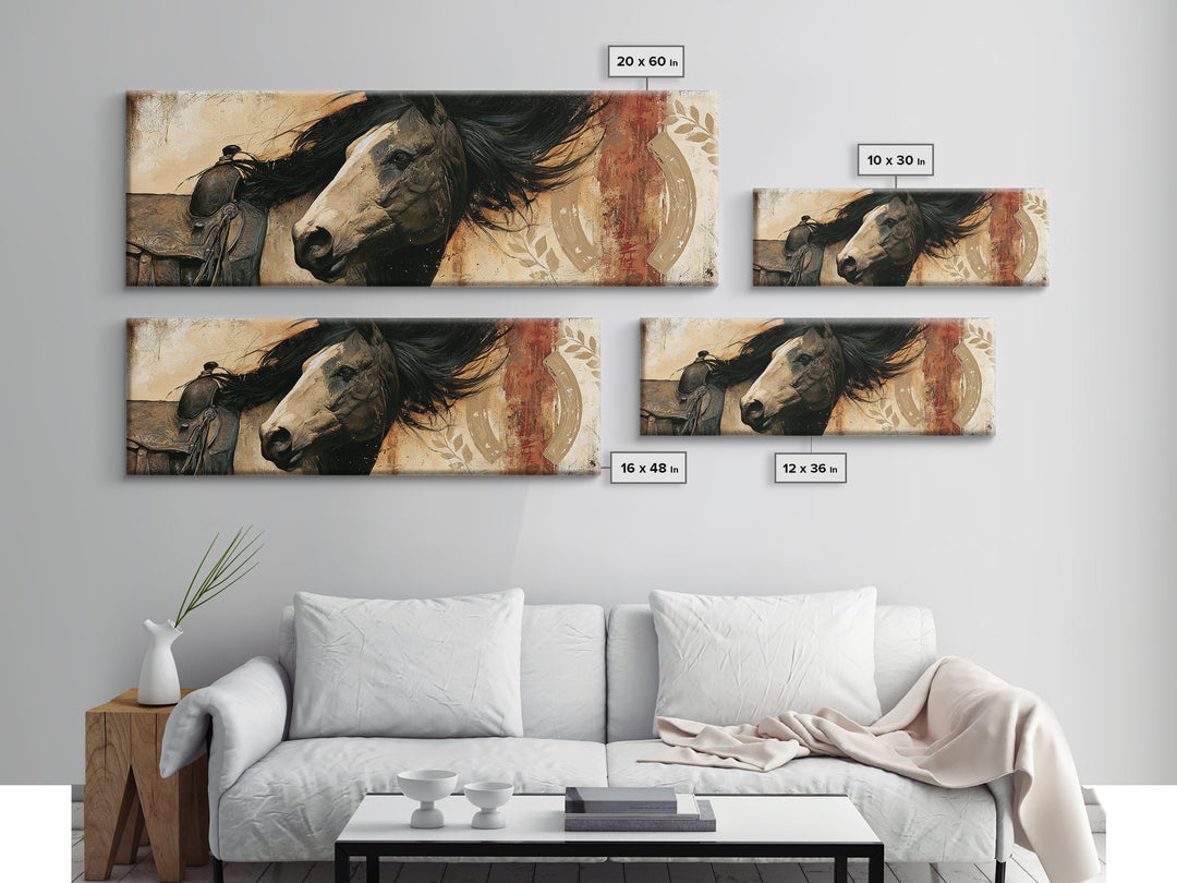 Equestrian Crest with Laurel and Horseshoe Canvas Print, Equestrian Art, Canvas Wall Art, Living Room Decor, Equestrian, EQU-3x1-38