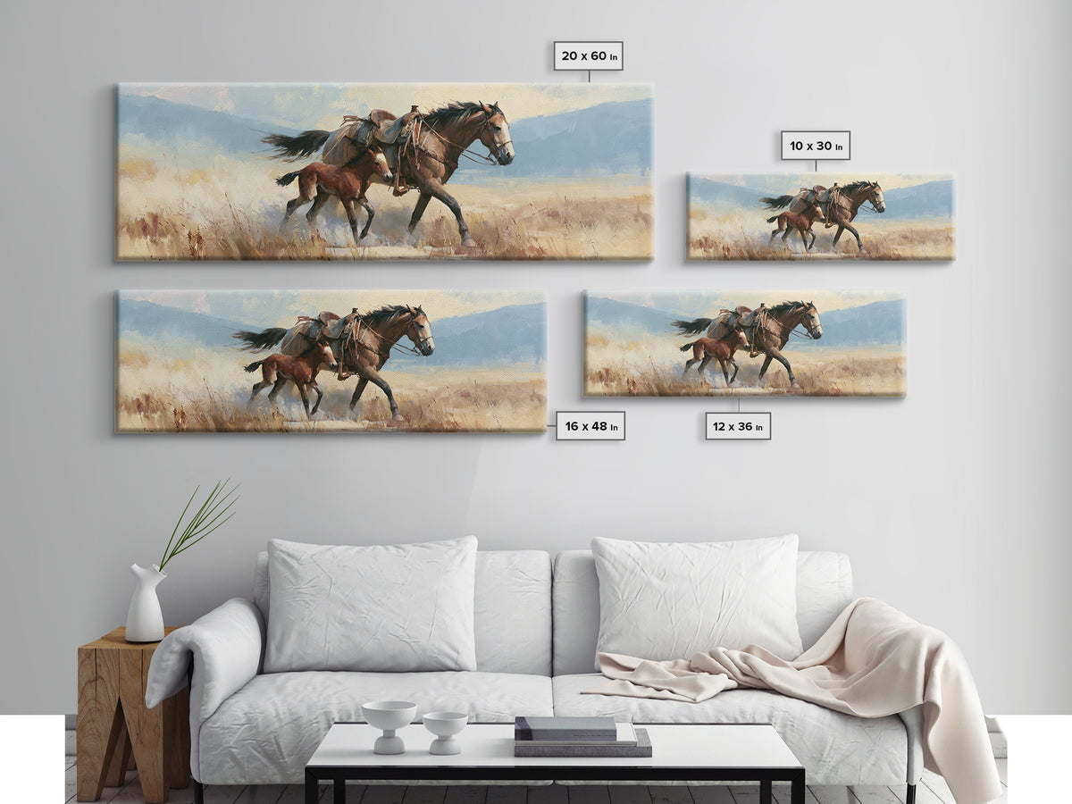 Horse and Foal Canvas Print, Equestrian Art, Green Wall Art, Living Room Decor, Fine Art, Equestrian, Statement Artwork, EQU-3x1-4