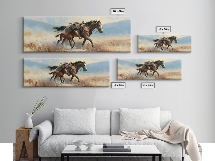 Horse and Foal Canvas Print, Equestrian Art, Green Wall Art, Living Room Decor, Fine Art, Equestrian, Statement Artwork, EQU-3x1-4