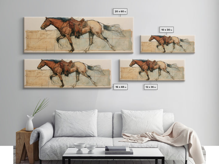 Minimal Horse Contour Drawing on Cream Paper Canvas Print, Equestrian Art, Digital Print, Living Room Decor, Equestrian, EQU-3x1-5