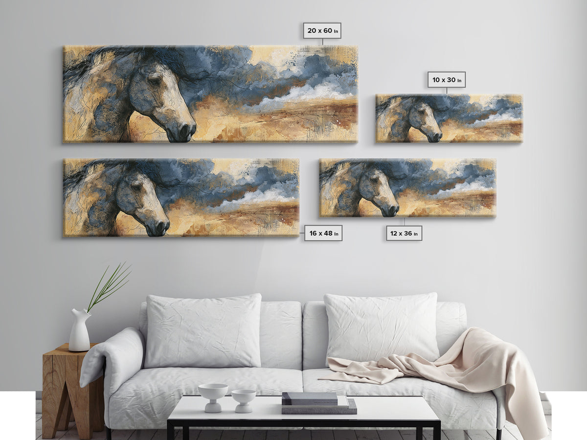 Horse Head Rendered Canvas Print, Equestrian Art, Western Decor, Living Room Decor, Abstract Art, Equestrian, EQU-3x1-94