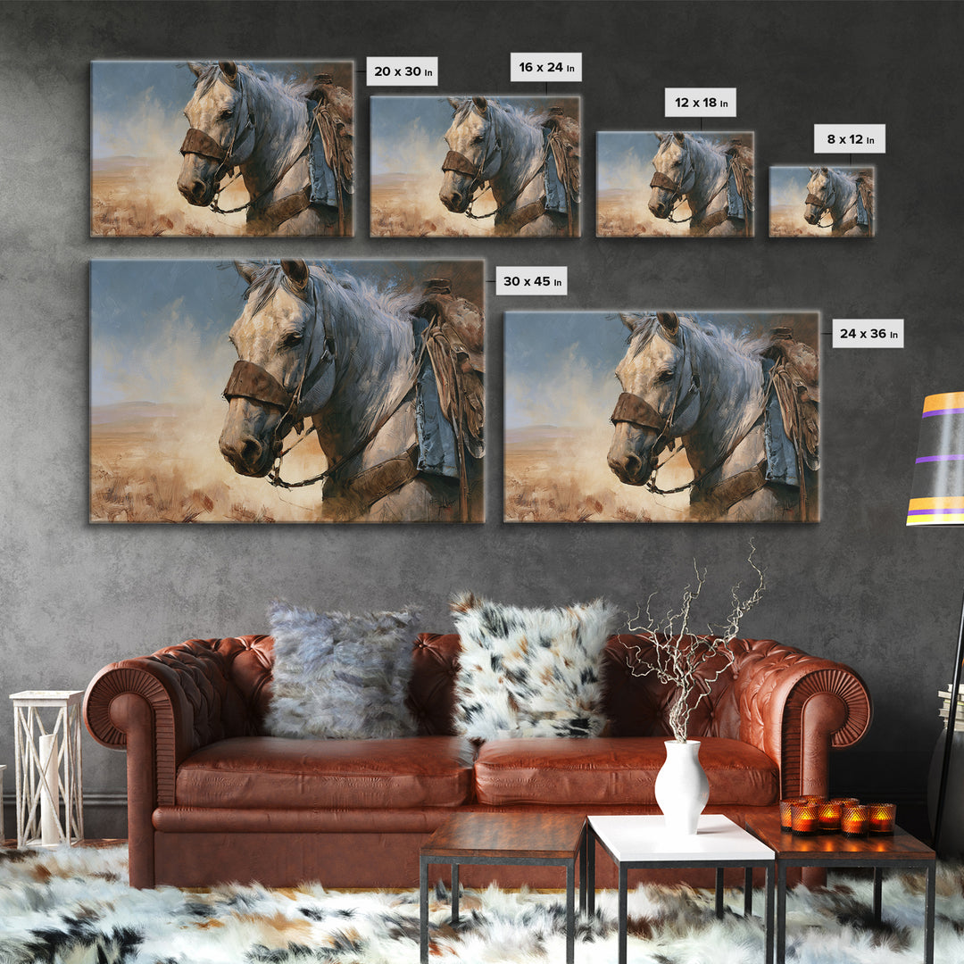Horse Head Rendered Framed Canvas Print, Equestrian Art, Farmhouse Decor, Living Room Decor, Equestrian, French Country Decor, EQU-3x2-10