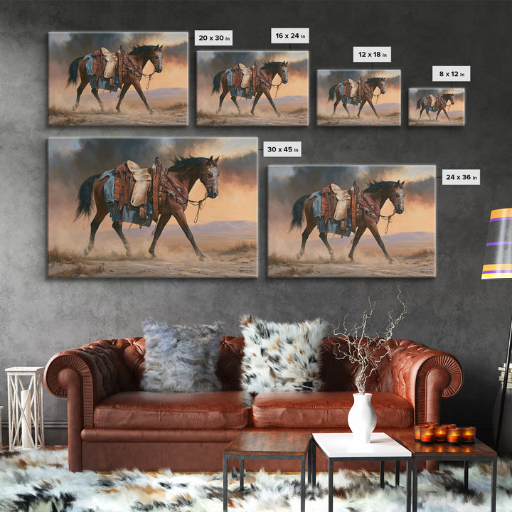 Arabian Horse with Ornate Tack and Silk Framed Canvas Print, Equestrian Art, Western Wall Art, Living Room Decor, Equestrian, EQU-3x2-19