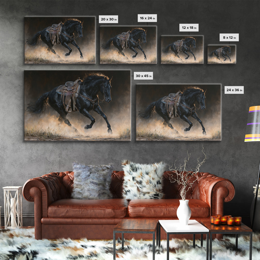 Black Horse Portrait on Deep Charcoal Background Canvas Print, Equestrian Art, Modern Wall Art, Living Room Decor, Equestrian, EQU-3x2-54