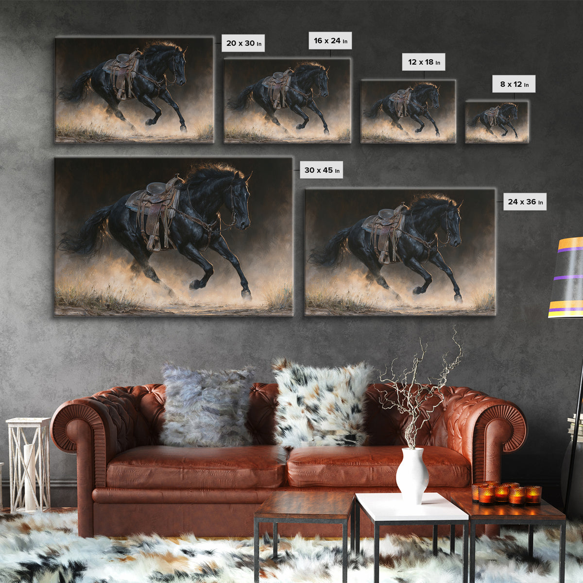 Black Horse Portrait on Deep Charcoal Background Canvas Print, Equestrian Art, Modern Wall Art, Living Room Decor, Equestrian, EQU-3x2-54