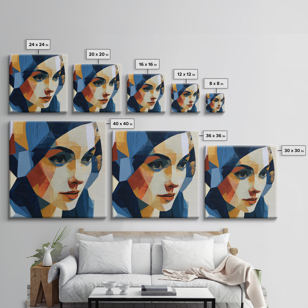 Woman in Blue with Dramatic Expressive Eyes Framed Canvas Print, Expressionist Art, Living Room Decor, Fine Art, Expression, EXP-1x1-16