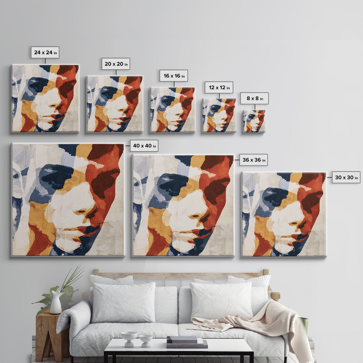 Emotional Portrait with Bold Red and Blue Canvas Print, Expressionist Art, Downloadable Prints, Living Room Decor, Expression, EXP-1x1-26