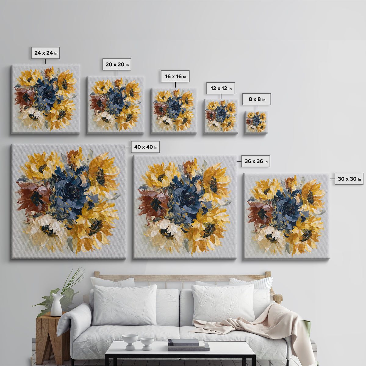 Sunflowers Twisting in Intense Painted Energy Canvas Print, Expressionist Art, Gallery Decor, Living Room Decor, Expression, EXP-1x1-32