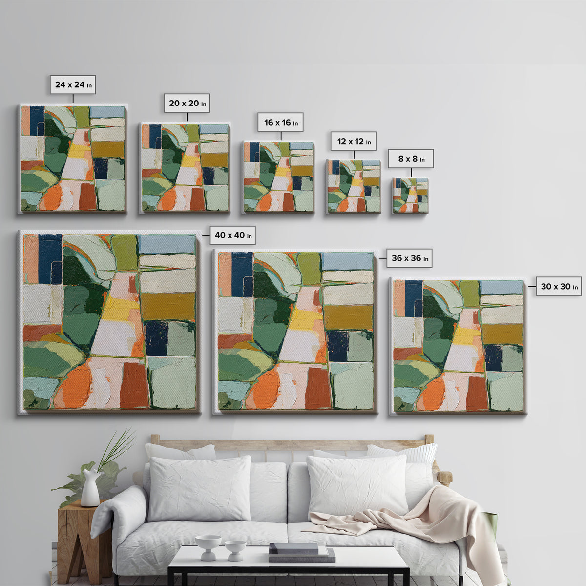 Garden Path with Thick Green and Orange Framed Canvas Print, Expressionist Art, Gallery Decor, Living Room Decor, Expression, EXP-1x1-38