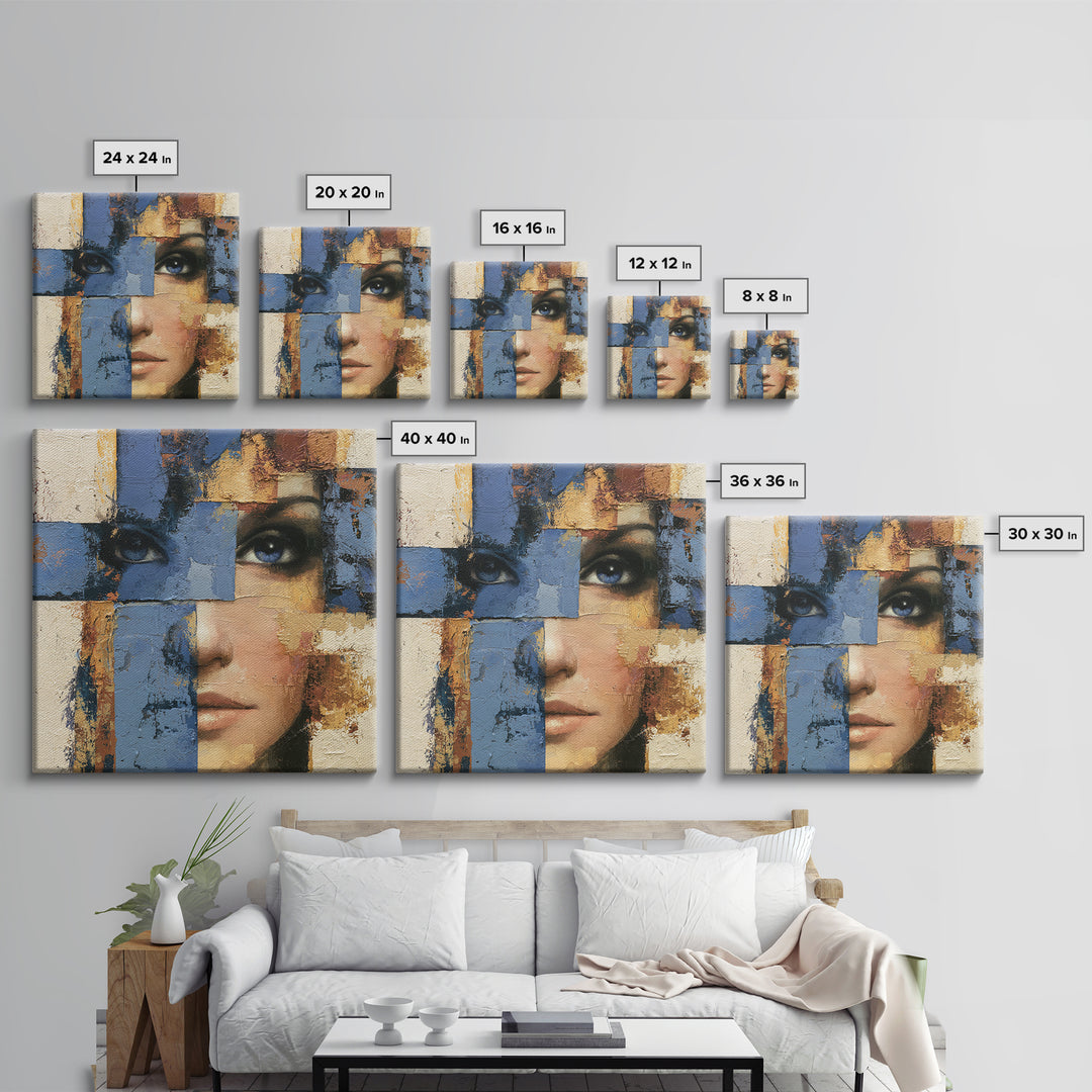 Woman in Blue with Dramatic Expressive Eyes Canvas Print, Expressionist Art, Room Decor, Living Room Decor, Expression, EXP-1x1-40