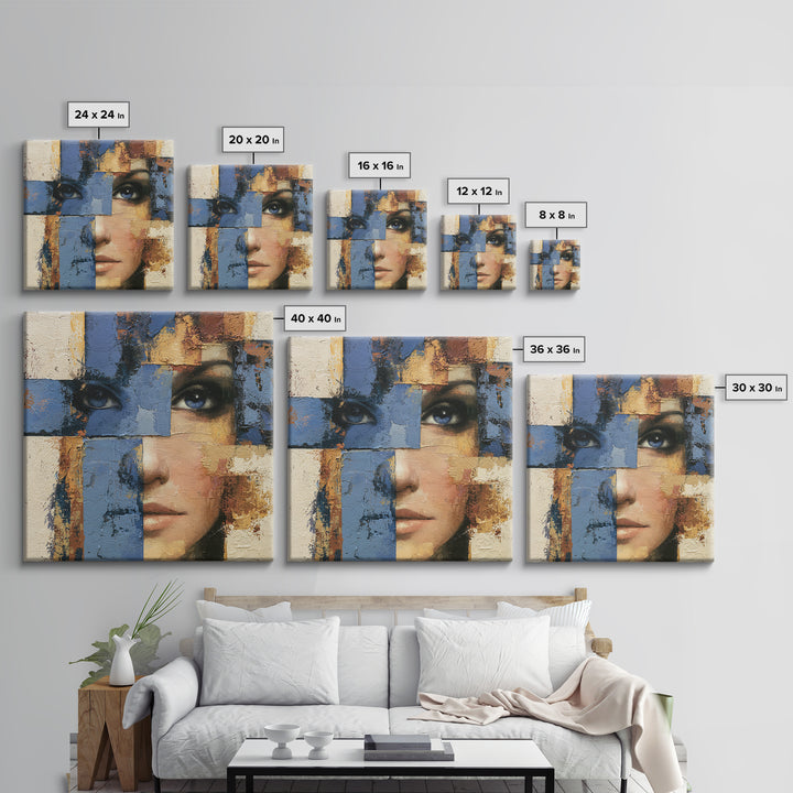 Woman in Blue with Dramatic Expressive Eyes Canvas Print, Expressionist Art, Room Decor, Living Room Decor, Expression, EXP-1x1-40