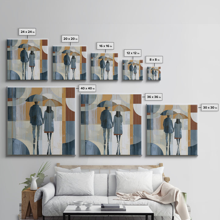 Couple Walking Through Rain Framed Canvas Print, Expressionist Art, Abstract Wall Art, Living Room Decor, Fine Art, Expression, EXP-1x1-47