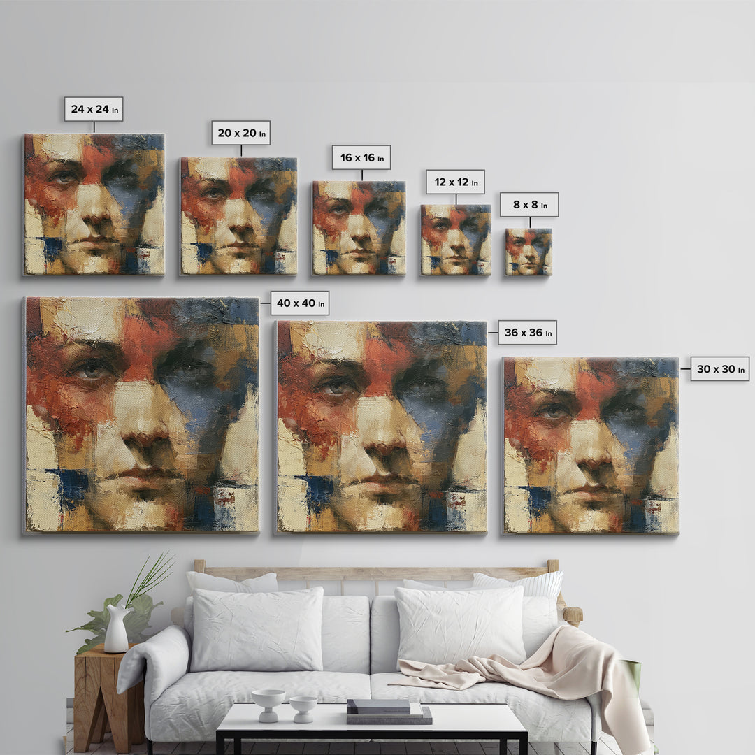 Emotional Portrait with Bold Red and Blue Canvas Print, Expressionist Art, Downloadable Prints, Living Room Decor, Expression, EXP-1x1-50