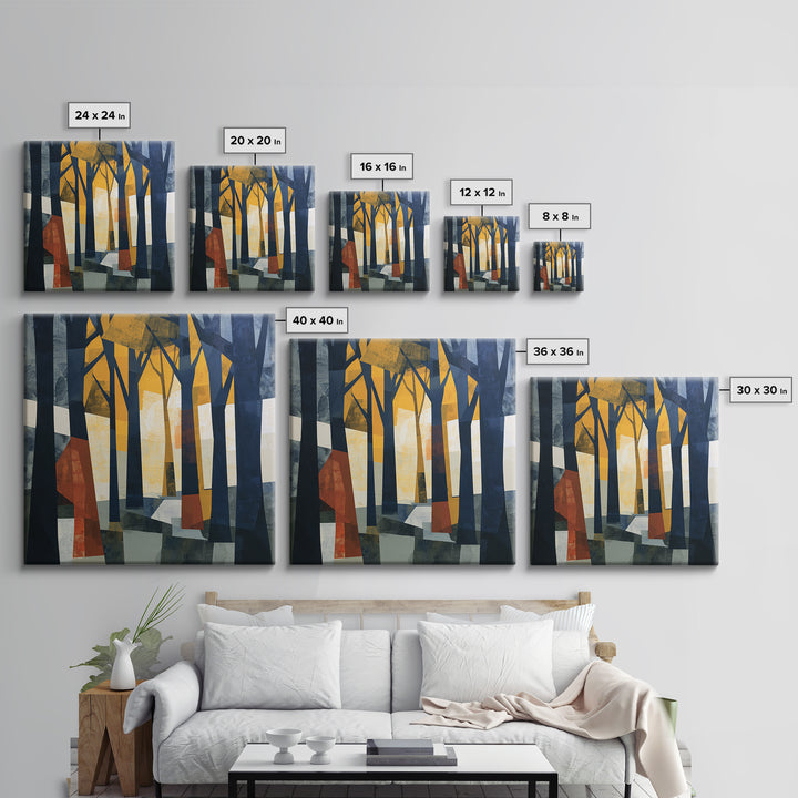 Dark Forest with Angular Trees and Yellow Canvas Print, Expressionist Art, Gallery Wall Art, Living Room Decor, Expression, EXP-1x1-54