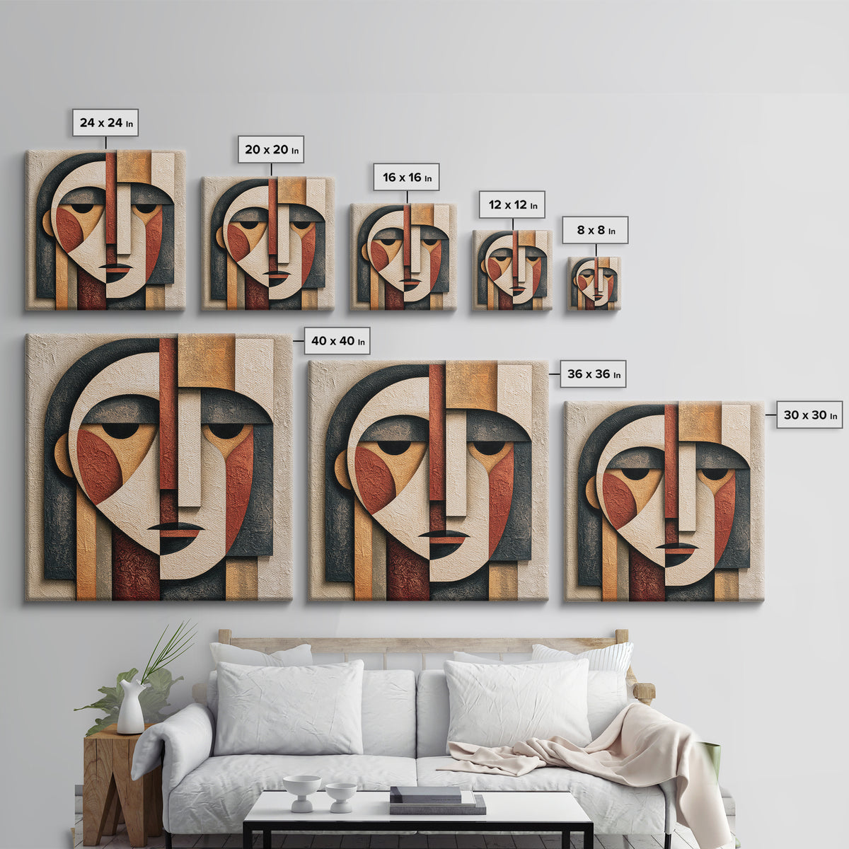 Abstract Face Split by Contrasting Emotions Canvas Print, Expressionist Art, Gallery Decor, Living Room Decor, Expression, EXP-1x1-59