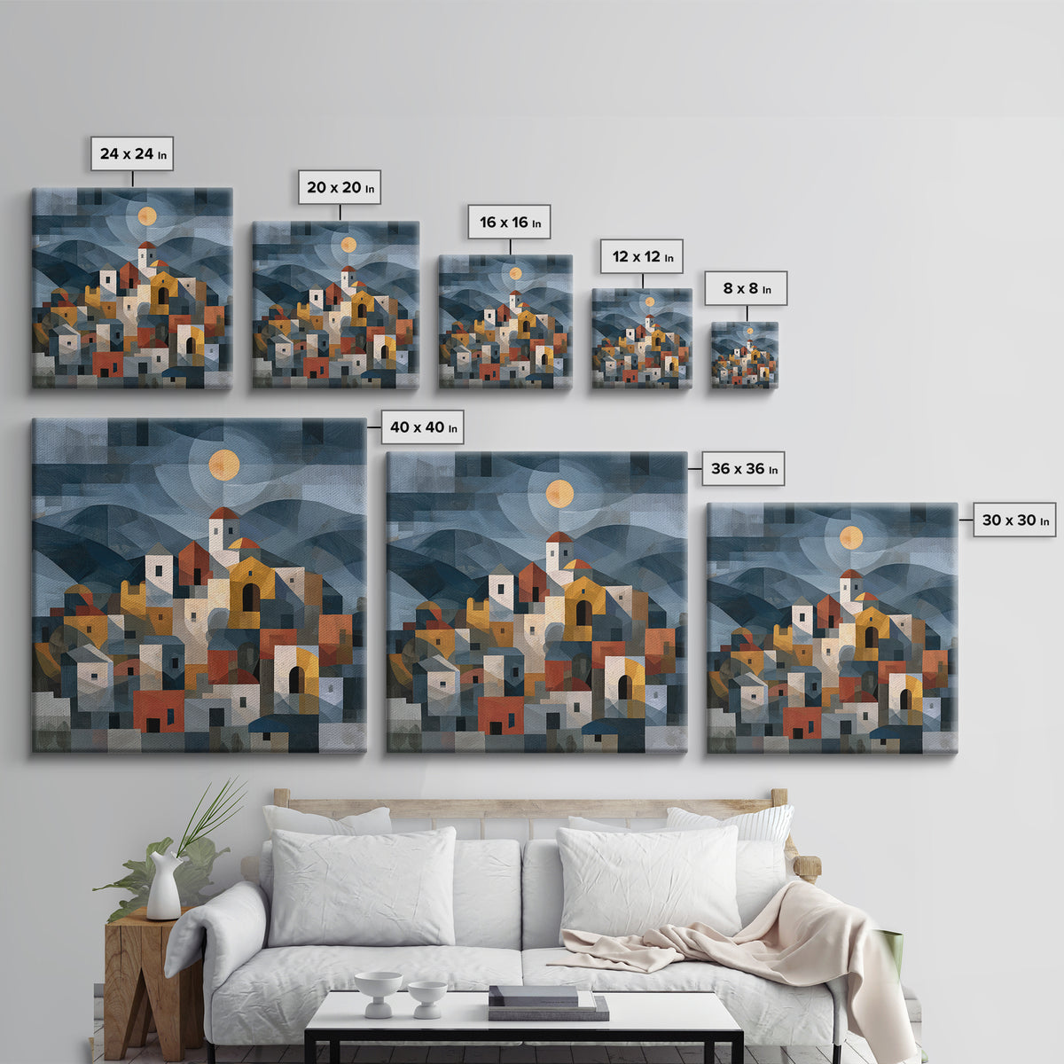 Moonlit Village with Swirling Unnatural Color Canvas Print, Expressionist Art, Unique Wall Art, Living Room Decor, Expression, EXP-1x1-60