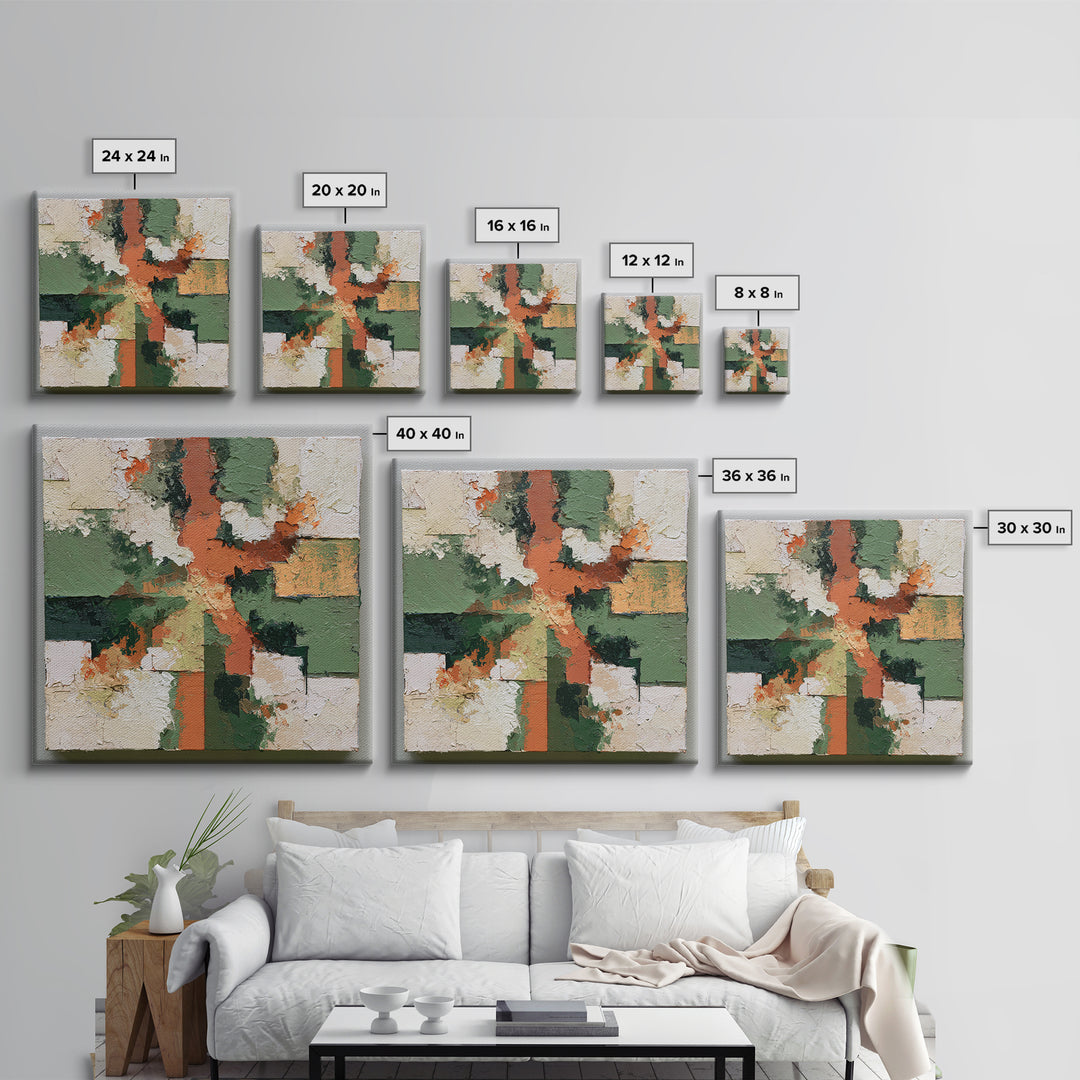 Garden Path with Thick Green and Orange Framed Canvas Print, Expressionist Art, Gallery Decor, Living Room Decor, Expression, EXP-1x1-62
