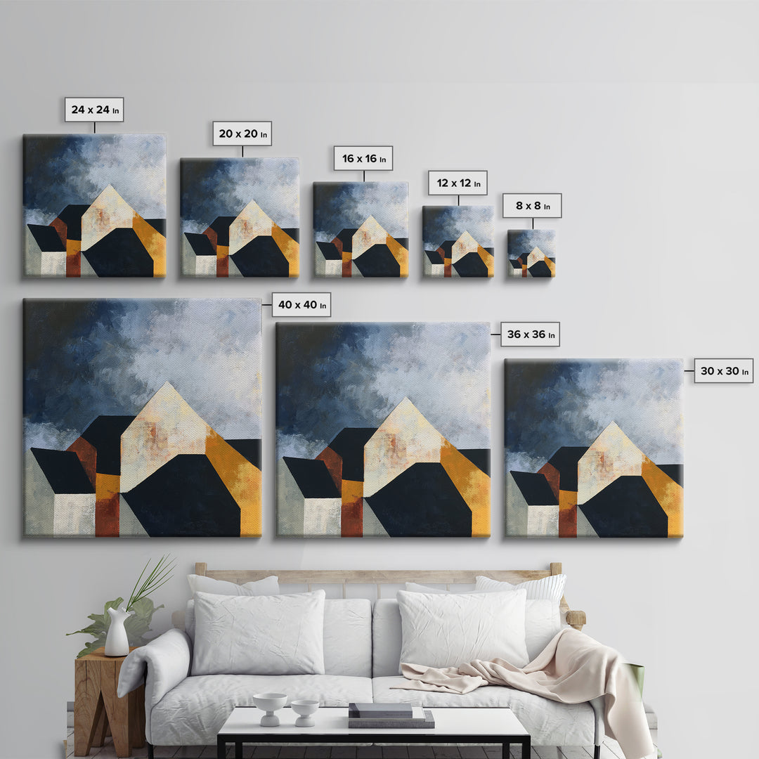 Storm Clouds Above Sharp Black Rooftops Framed Canvas Print, Expressionist Art, Neutral Decor, Living Room Decor, Expression, EXP-1x1-63