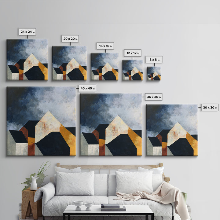 Storm Clouds Above Sharp Black Rooftops Framed Canvas Print, Expressionist Art, Neutral Decor, Living Room Decor, Expression, EXP-1x1-63