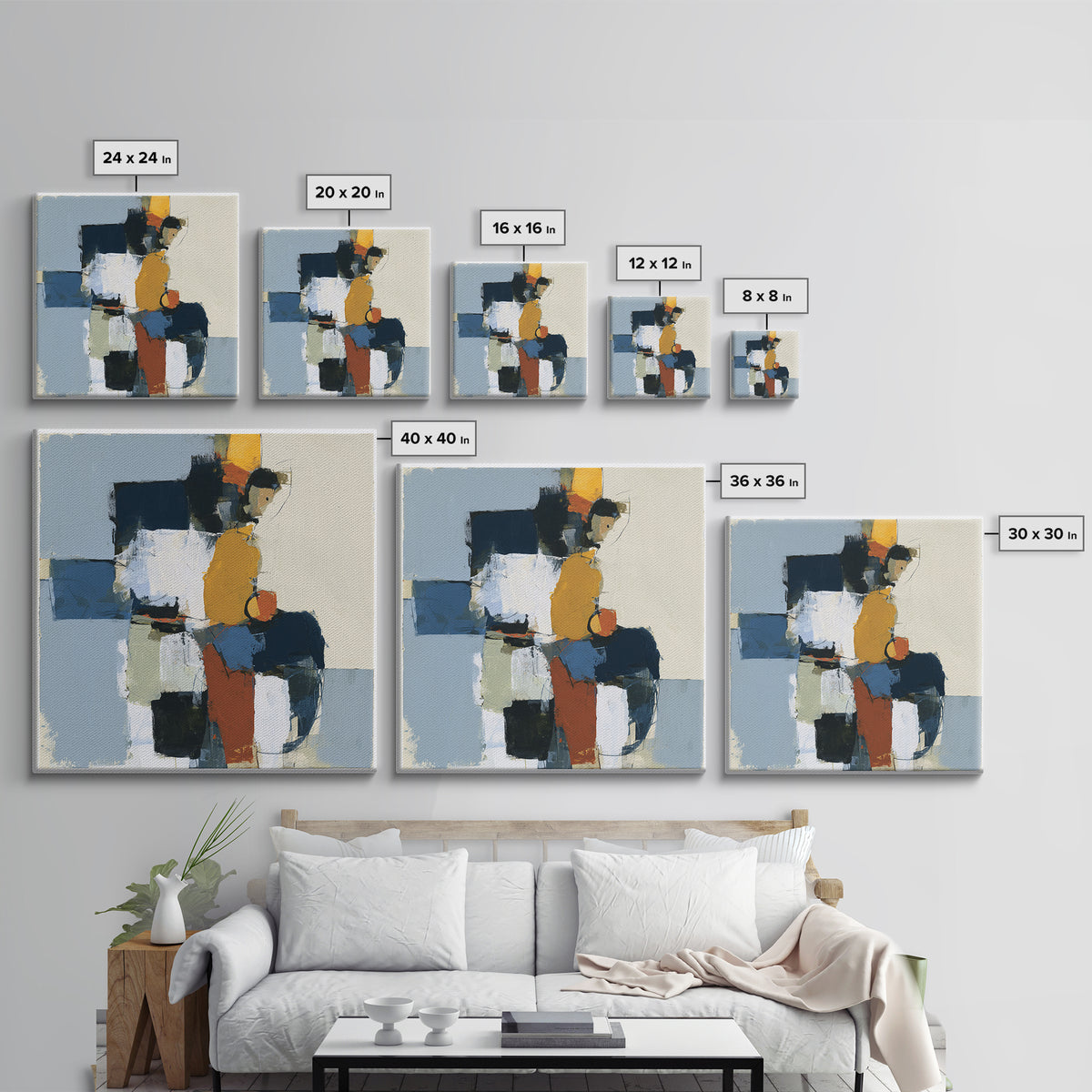 Seated Figure with Raw Gestural Outlines Framed Canvas Print, Expressionist Art, Abstract Art, Living Room Decor, Expression, EXP-1x1-7
