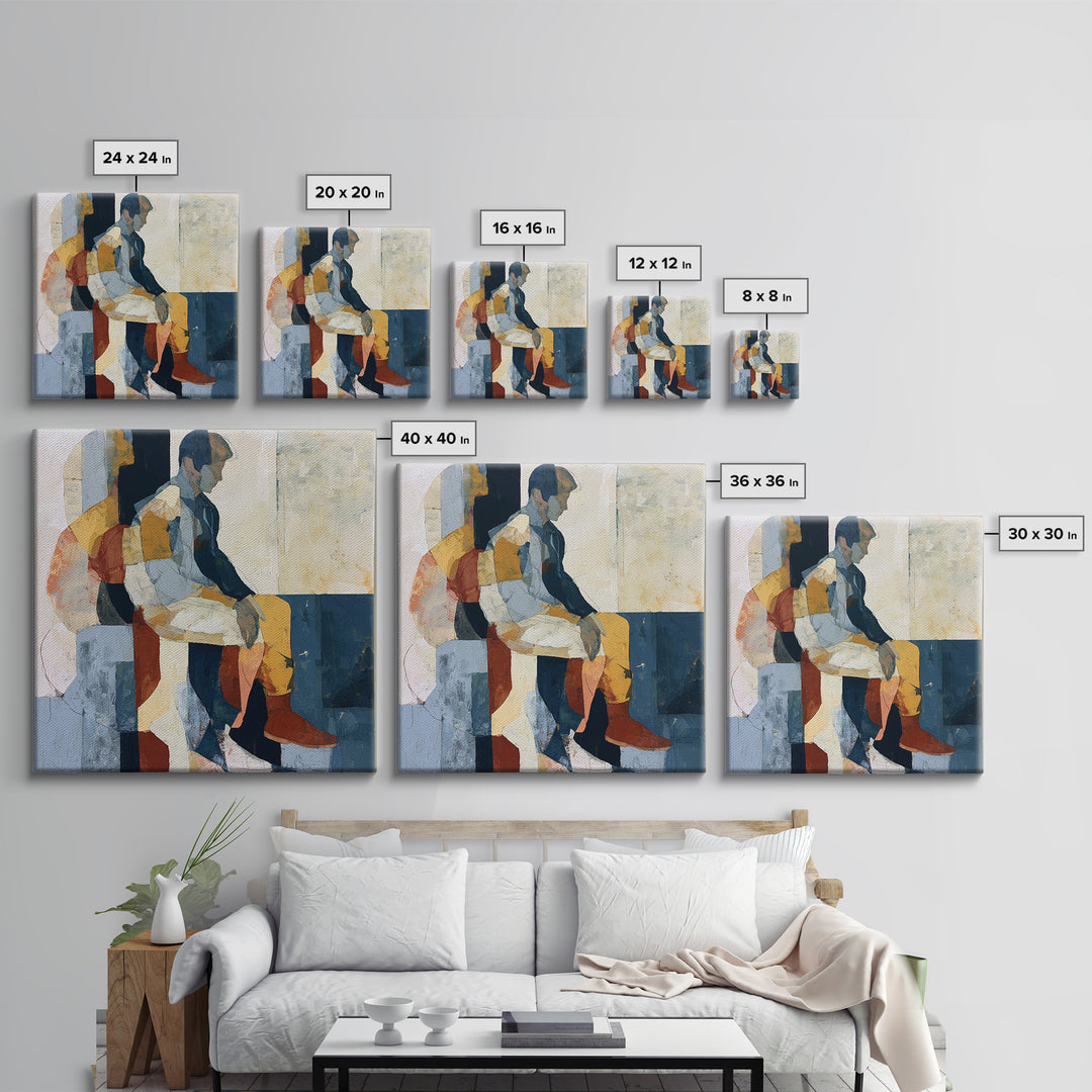 Seated Figure with Raw Gestural Outlines Framed Canvas Print, Expressionist Art, Boho Decor, Living Room Decor, Expression, EXP-1x1-79