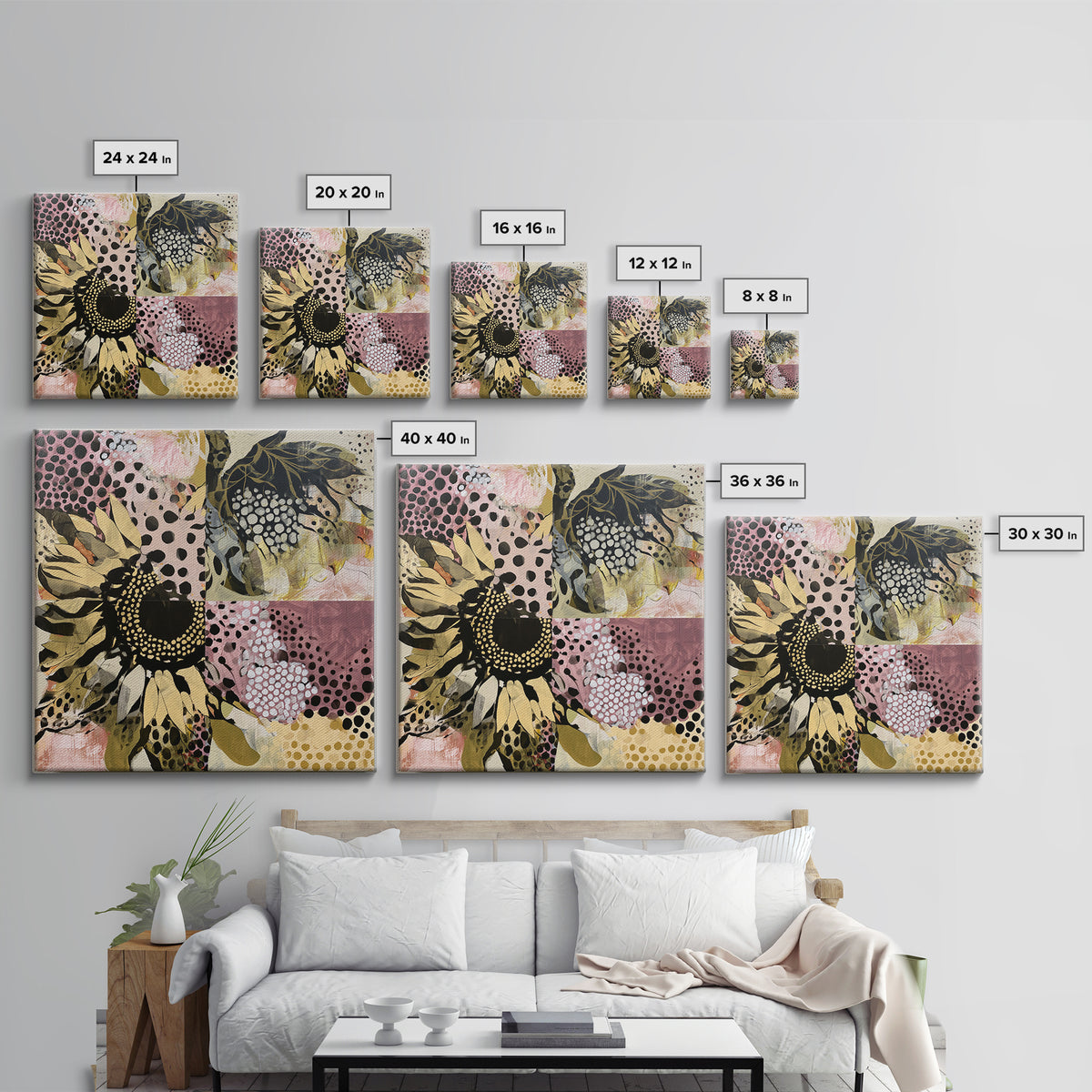 Sunflowers Twisting in Intense Painted Energy Canvas Print, Expressionist Art, Living Room Decor, Expression, EXP-1x1-8