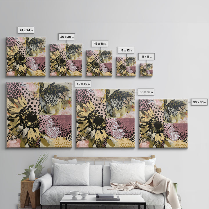 Sunflowers Twisting in Intense Painted Energy Canvas Print, Expressionist Art, Living Room Decor, Expression, EXP-1x1-8