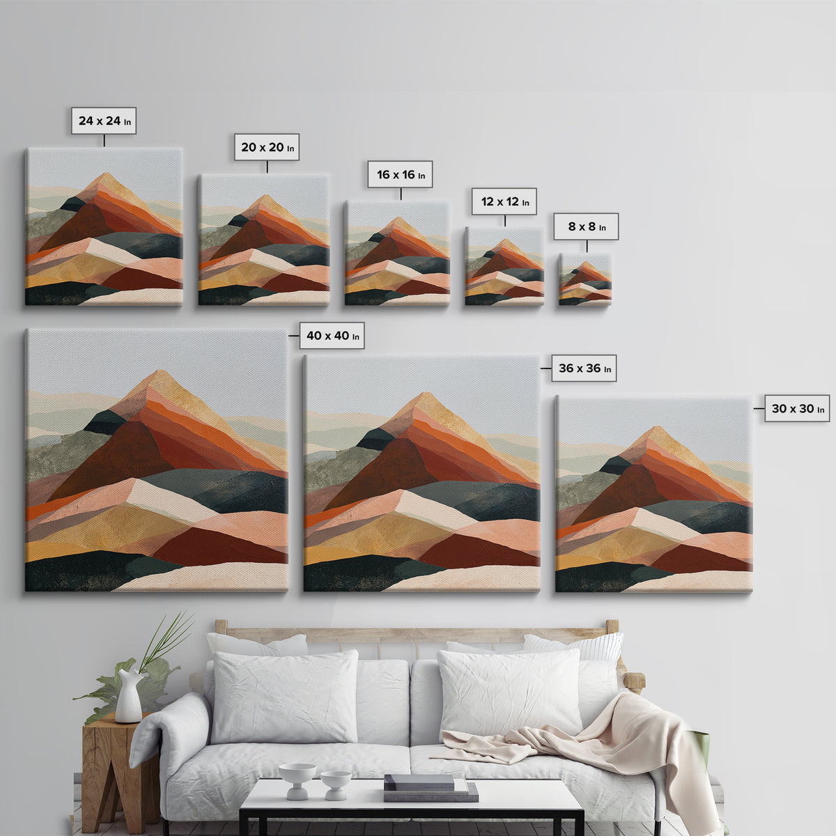 Mountain Landscape in Vibrating Color Bands Framed Canvas Print, Expressionist Art, Wall Art, Living Room Decor, Expression, EXP-1x1-93