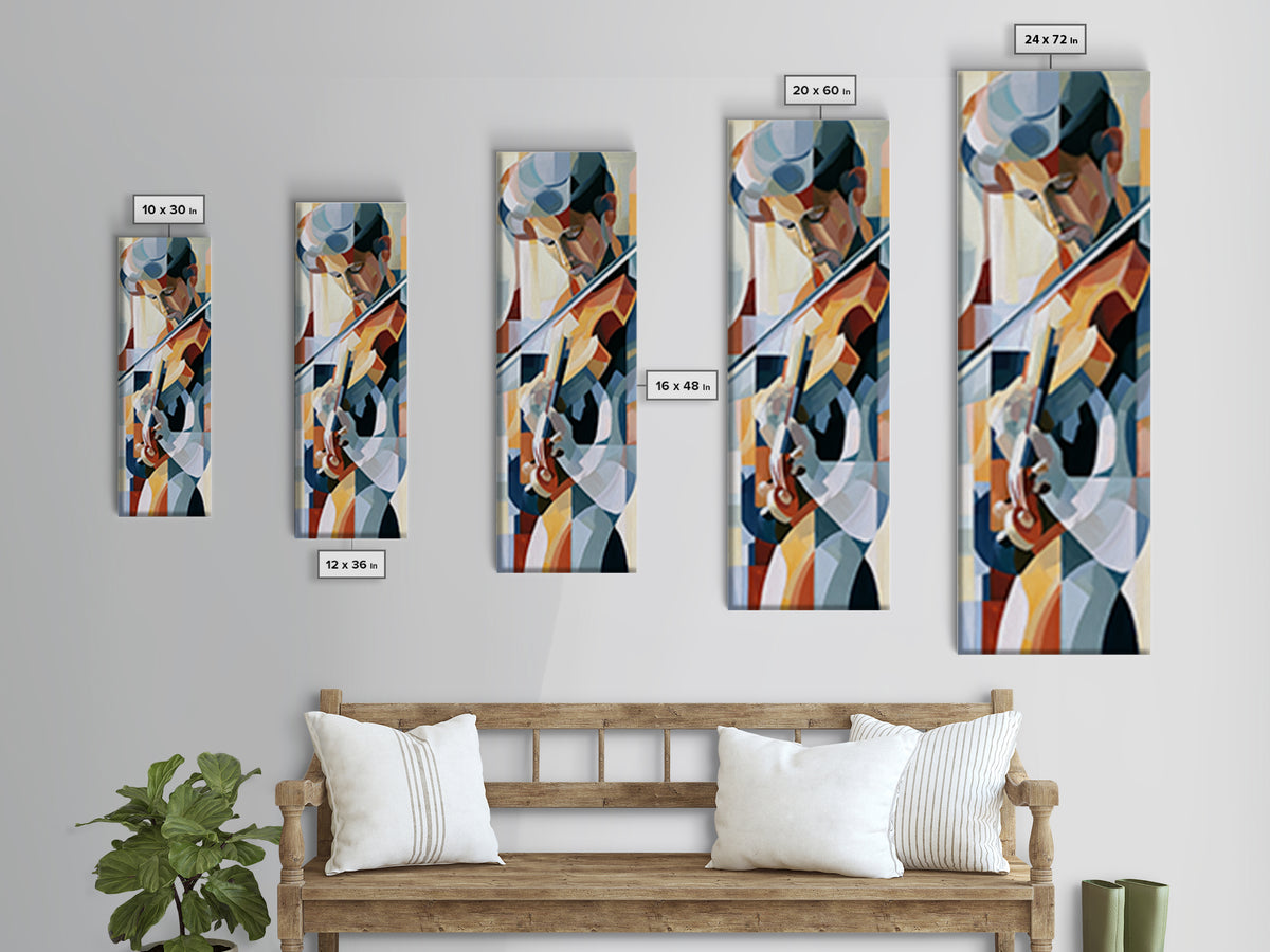 Violinist Painted in Electric Brush Marks Canvas Print, Expressionist Art, Colorful Wall Art, Living Room Decor, Expression, EXP-1x3-1