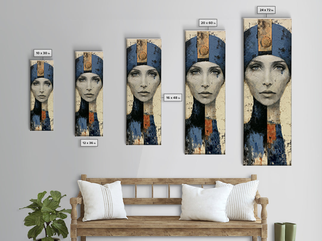 Woman in Blue with Dramatic Expressive Eyes Canvas Print, Expressionist Art, Painting, Living Room Decor, Fine Art, Expression, EXP-1x3-28
