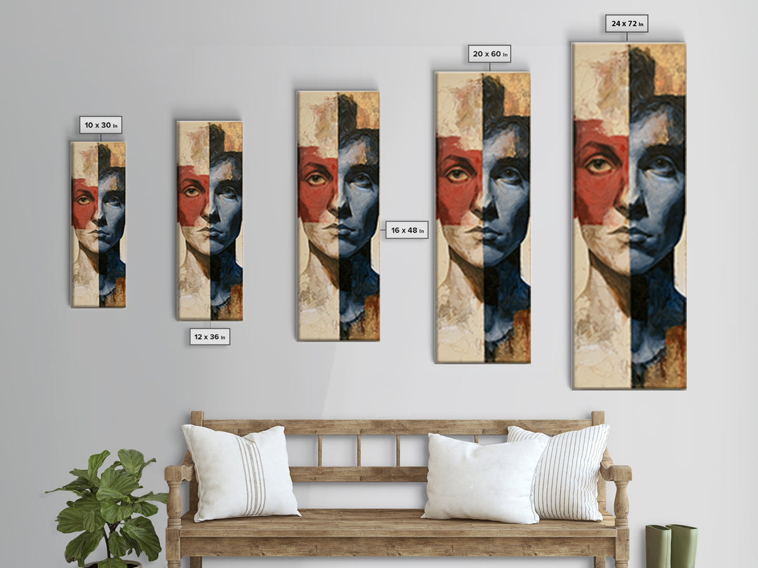 Emotional Portrait with Bold Red and Blue Canvas Print, Expressionist Art, Gallery Decor, Living Room Decor, Expression, EXP-1x3-38