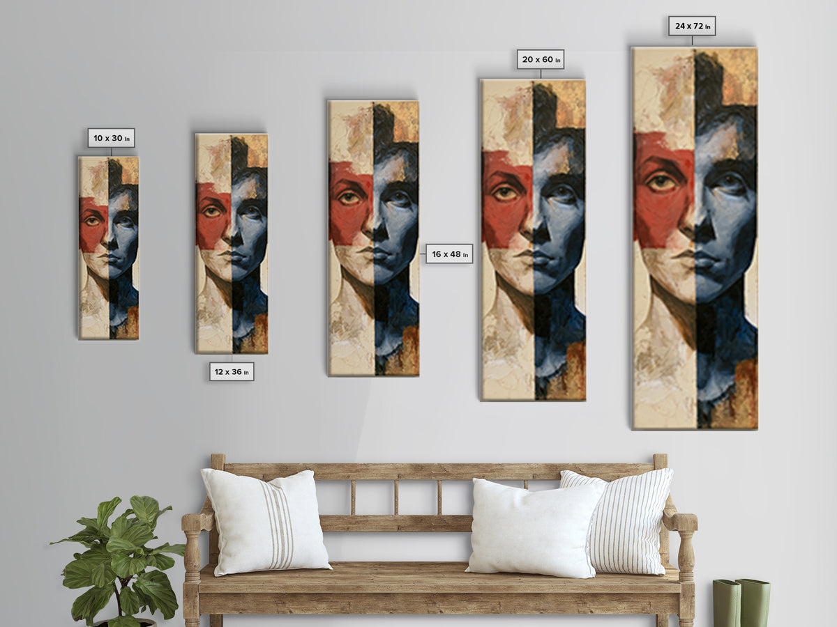 Emotional Portrait with Bold Red and Blue Canvas Print, Expressionist Art, Gallery Decor, Living Room Decor, Expression, EXP-1x3-38