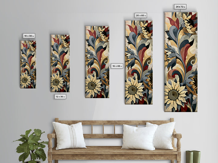 Sunflowers Twisting in Intense Painted Energy Canvas Print, Expressionist Art, Living Room Decor, Expression, EXP-1x3-44
