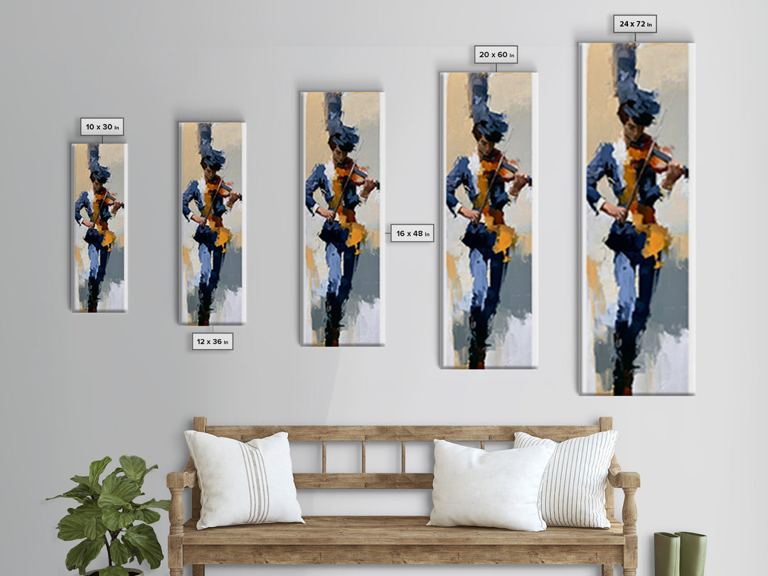 Violinist Painted in Electric Brush Marks Canvas Print, Expressionist Art, Abstract Art, Living Room Decor, Expression, EXP-1x3-73
