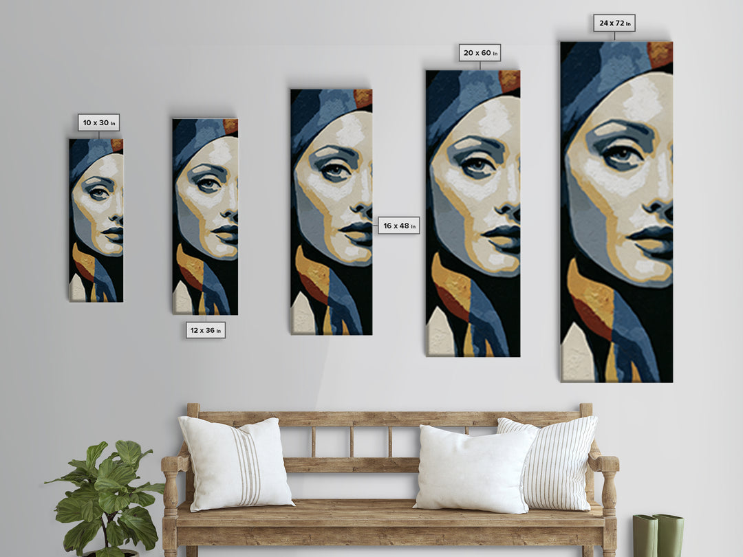 Woman in Blue with Dramatic Expressive Eyes Canvas Print, Expressionist Art, Modern Wall Art, Living Room Decor, Expression, EXP-1x3-76