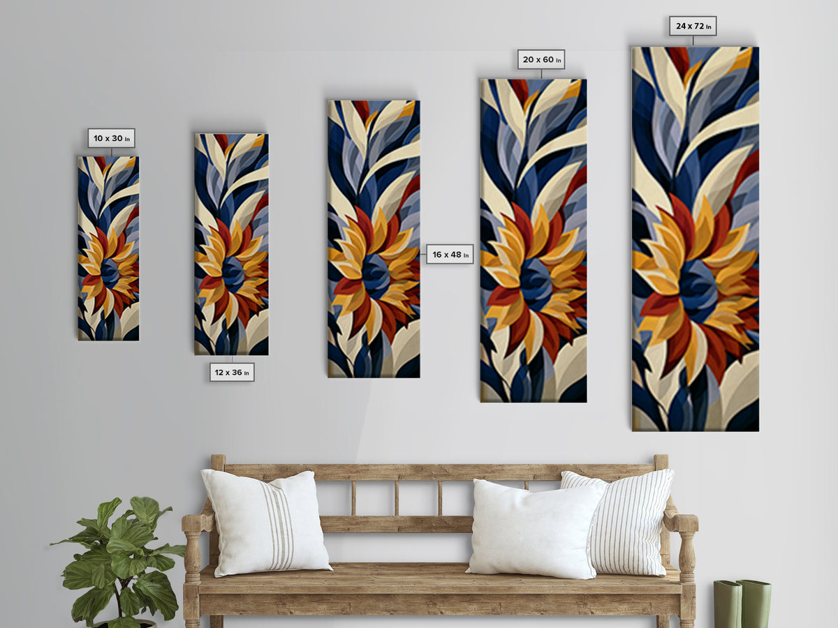 Sunflowers Twisting in Intense Painted Energy Canvas Print, Expressionist Art, Blue Wall Art, Living Room Decor, Expression, EXP-1x3-92