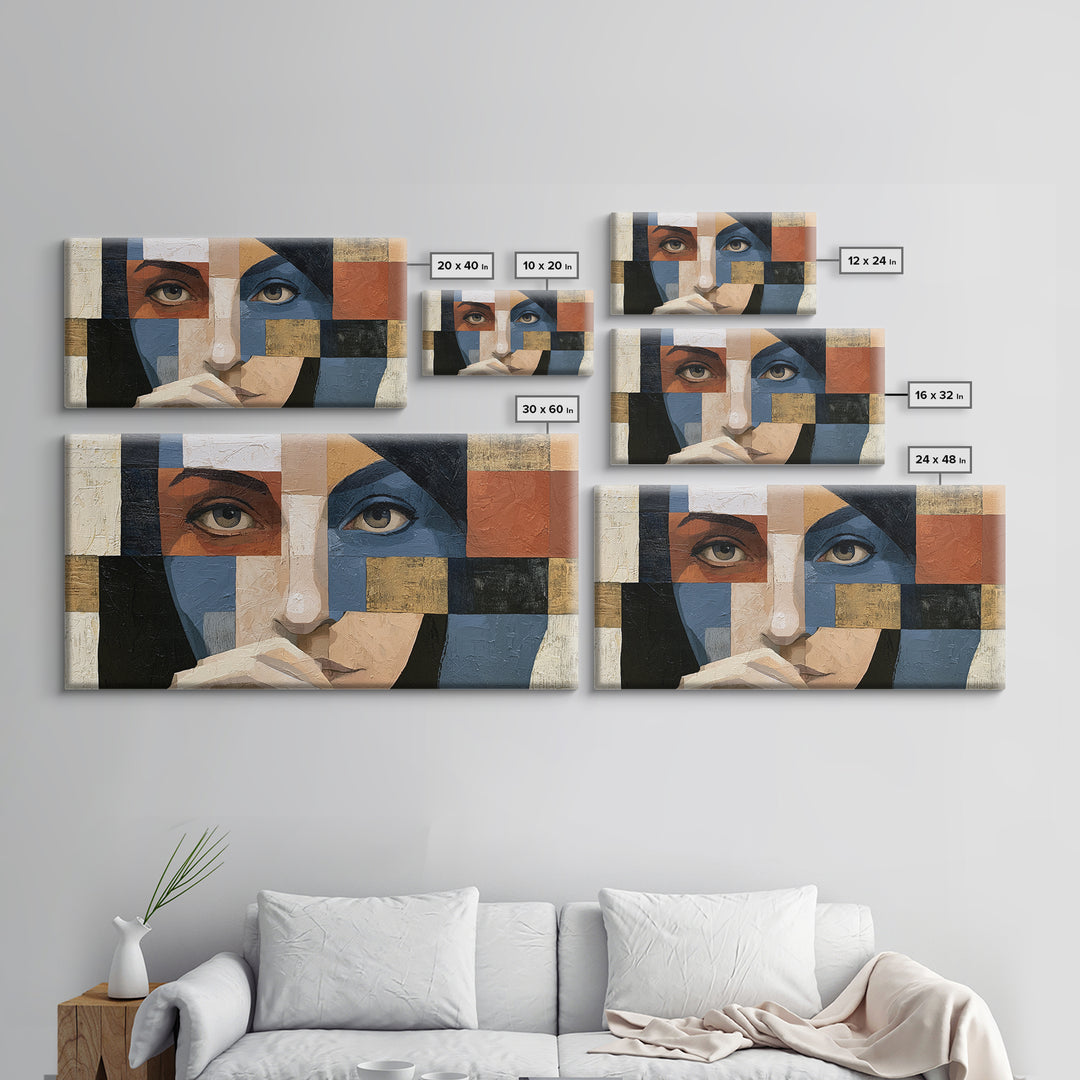 Woman in Blue with Dramatic Expressive Eyes Canvas Print, Expressionist Art, Room Decor, Living Room Decor, Expression, EXP-2x1-12